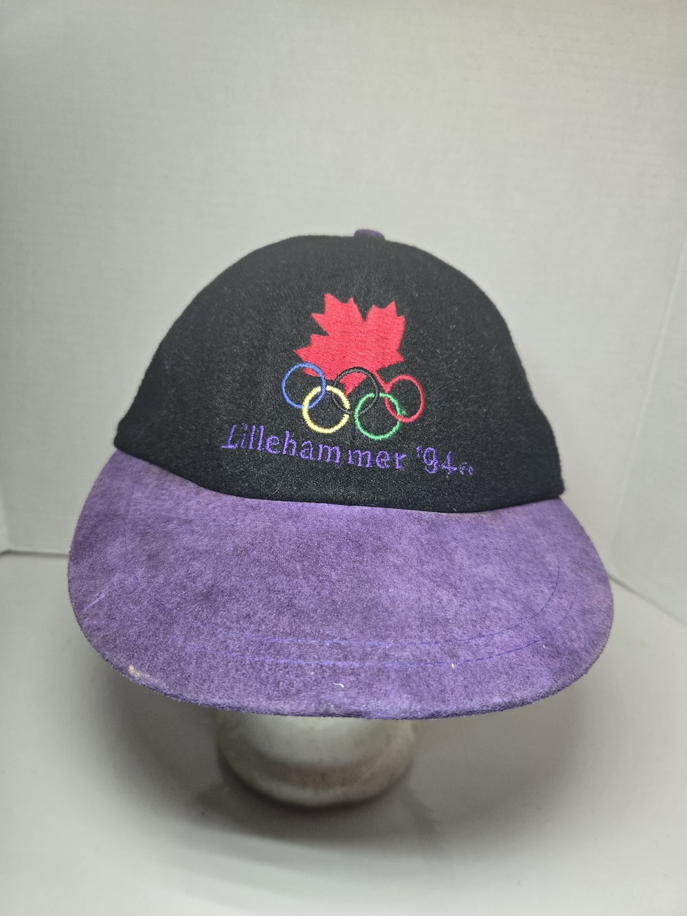 Lillehammer '94 Embroidered Olympic Maple Leaf Baseball Cap - Black & Purple